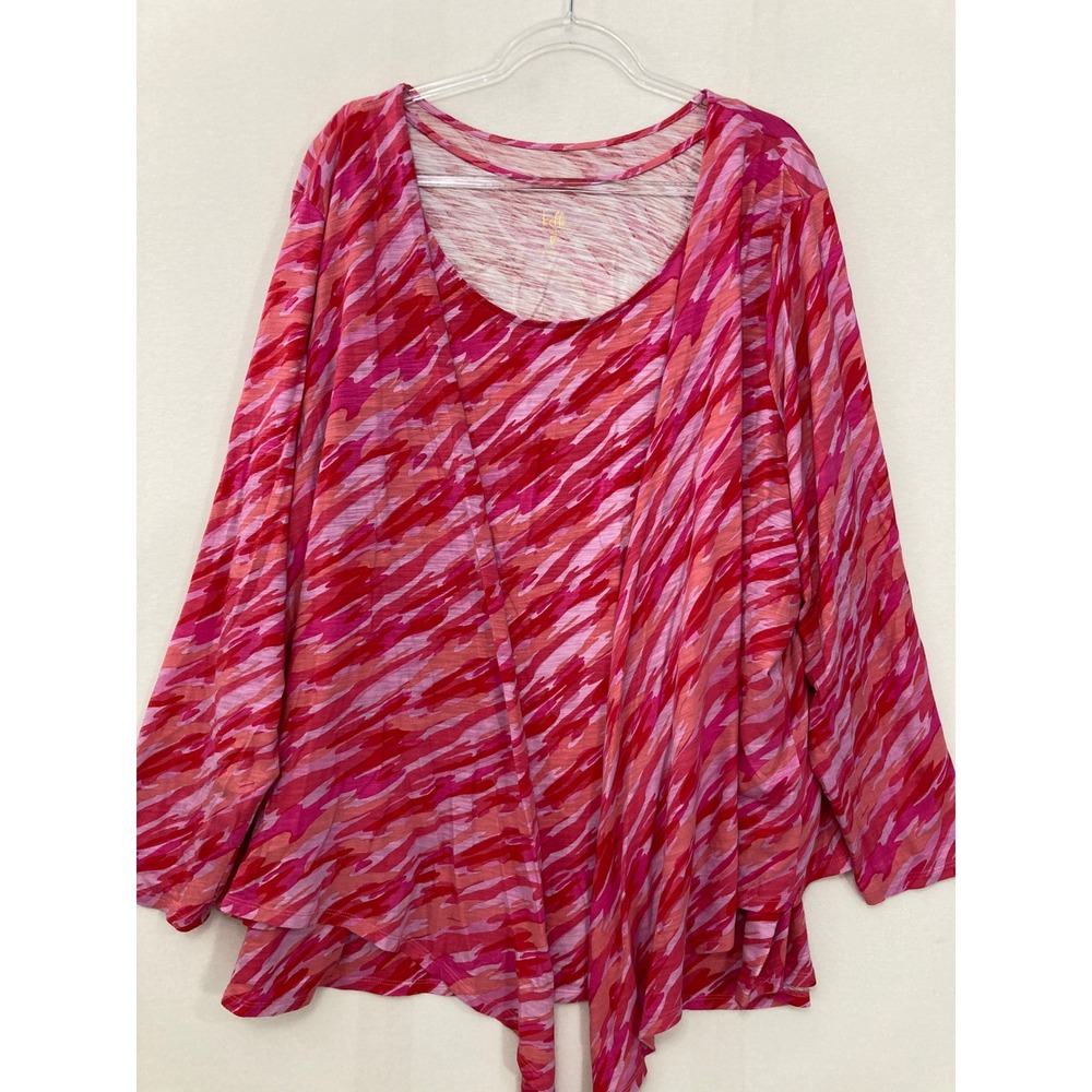 Belle Kim Gravel Cardigan 2-Piece Set 4X Pink Red Camo Stretch Slub‎ Knit
